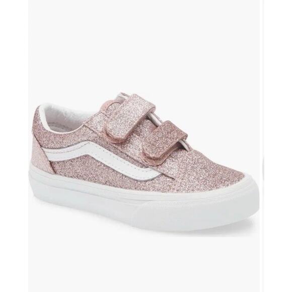 Vans Kids' Old Skool V Sneaker Girl Rose Gold Glitter Sz 11.5 (little Girls) $50 - Picture 1 of 13